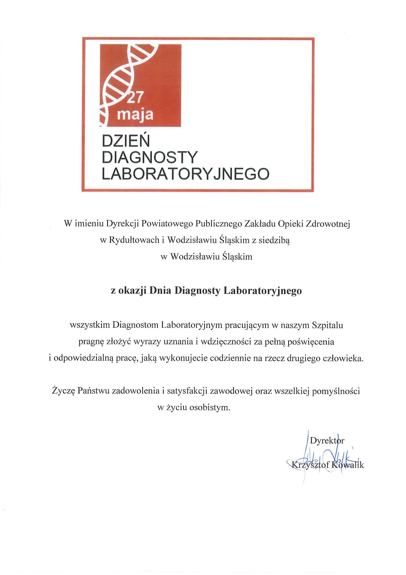 Życzenia z okazji Dnia Diagnosty Laboratoryjnego